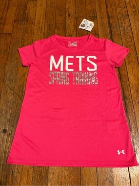 Under Armour Hot Pink Performance Tee with White & Silver Graphic